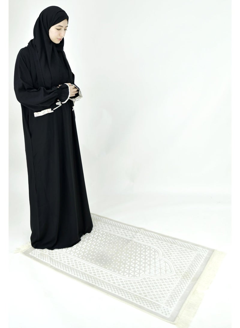  داماس كولكشن باس صلاة نسائي قطعة واحدة من قماش كريب فوكا فاخر مع وشاح متصل وجيب – ملابس صلاة شرعية مريحة - Image 2